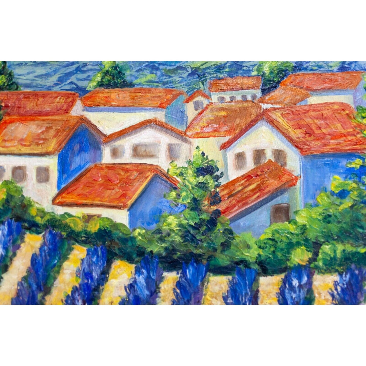 Lavender Fields Untitled Framed Acrylic Painting Signed Castello