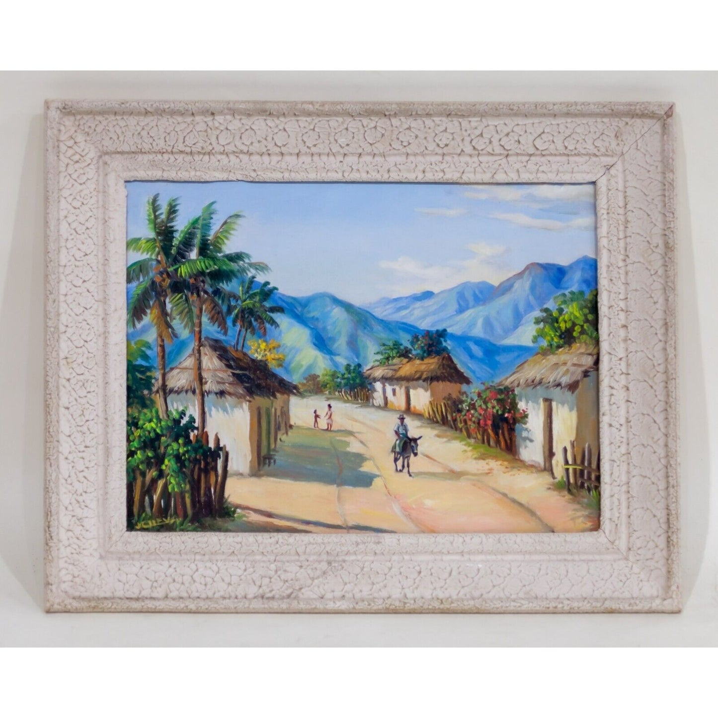 "Los Teques, Venezuela" Oil on Canvas Painting Signed J Cueva Framed