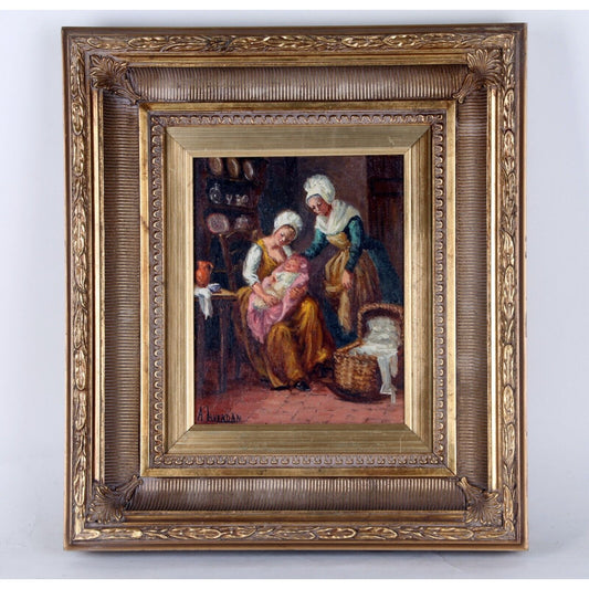 "With the Nanny" (1962) by A. Laverdan, Oil on Canvas, 10x8