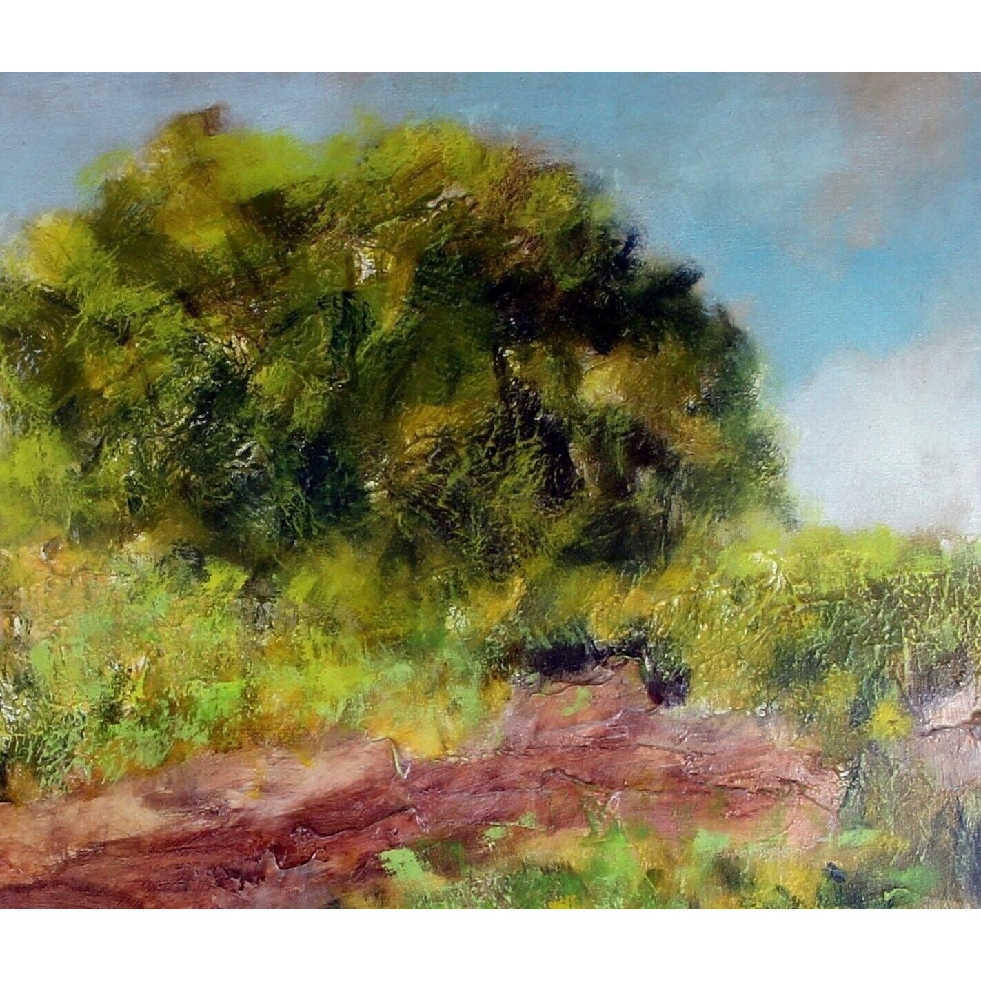 Lynne Heffner: Untitled - Children Playing, Flowers & Trees Oil Painting Signed