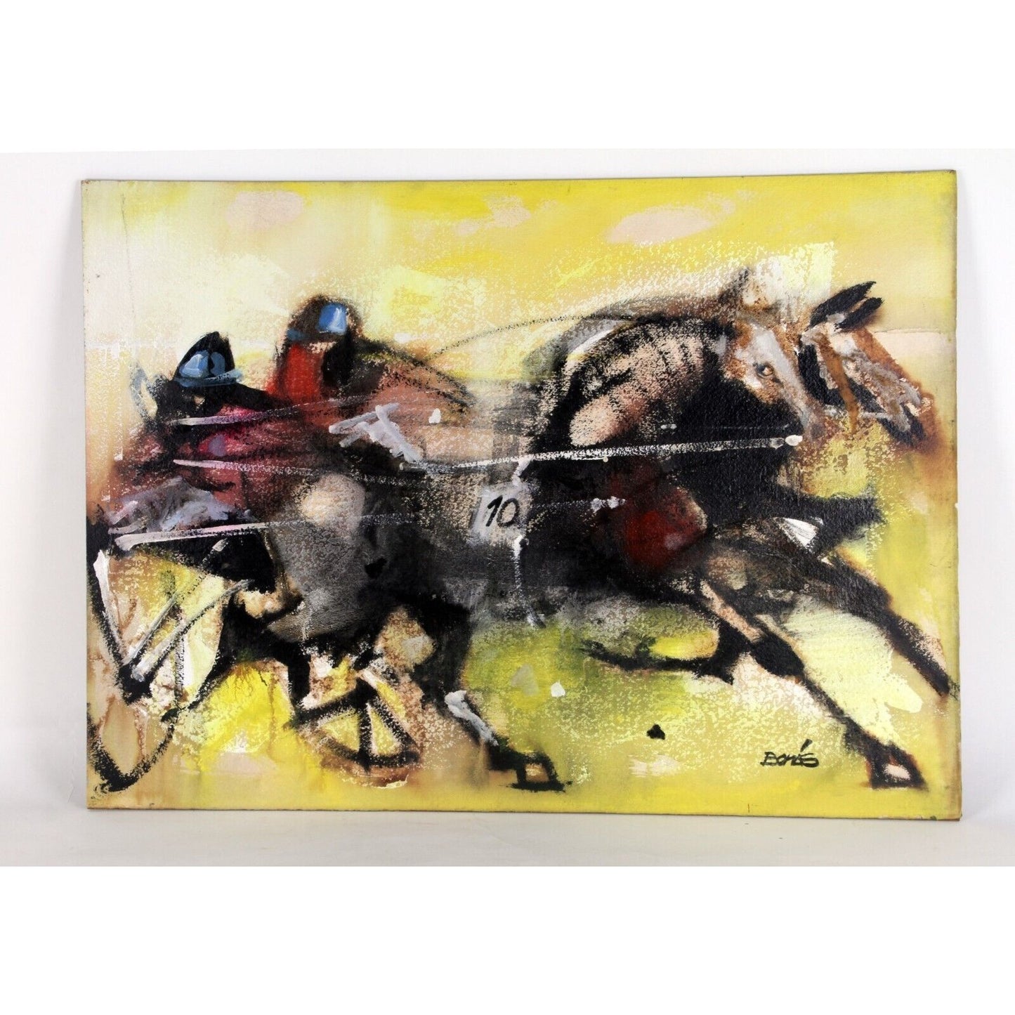 UNTITLED HORSE RACE OIL ON BOARD BONAS 22" X 30" UNFRAMED