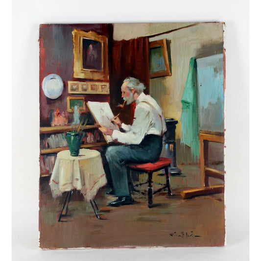 "El Pintor" ("The Painter") by Giralt Lerin, Oil Painting on Canvas, 24x20