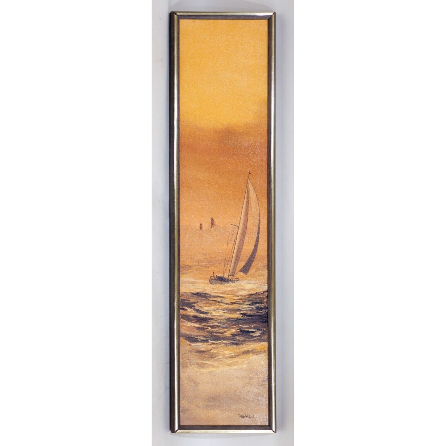 Framed Oil on Canvas of Sailboat in San Francisco Bay by Anna Chrasta