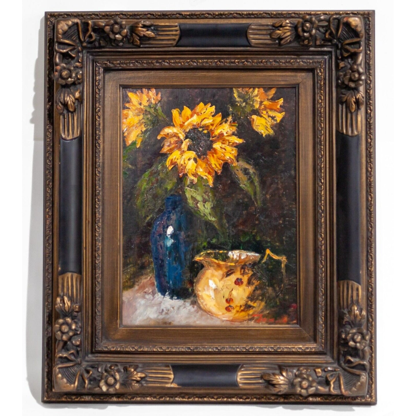 Sunflowers Still Life Framed Oil Painting Untitled Signed Jenis