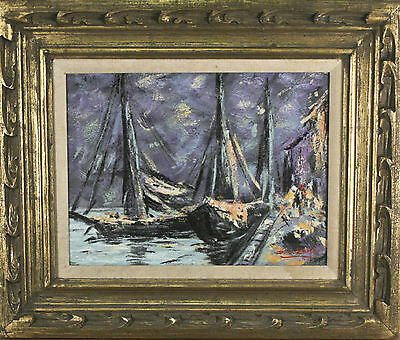 Sailboat Scene Signed Framed Oil on Canvas by Don Roberto 20"x24"