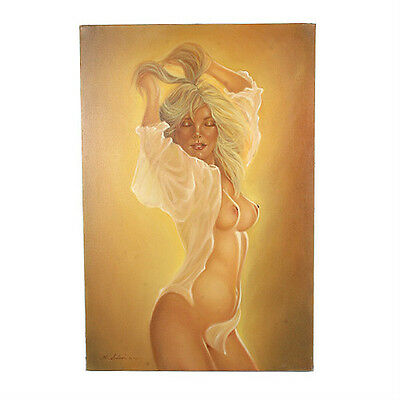 Untitled (Woman w/ Open Sheer Blouse) By Anthony Sidoni 1980 Signed Oil Painting