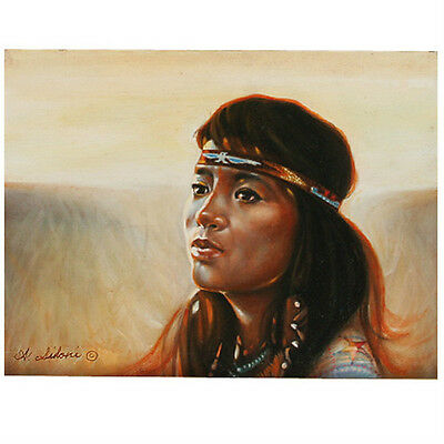 Untitled (Native American Girl w/ Headband) By A. Sidoni Oil Painting on Board