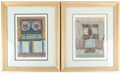 Untitled Abstract Composition (Set of 2) by Mordecai Arieli Oil on Paper Signed