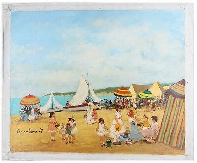 "Sur la Plâge" by Suzanne Demarest Signed Oil on Canvas 20 x 24 w/ CoA