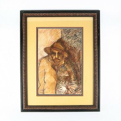 Lot of 2 Pieces by Manuel Valles Gomez: 1 Charcoal Drawing, 1 Watercolor/Gouache