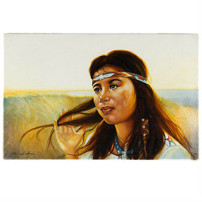 Untitled (Native Amer. Woman w/ Headband) By Anthony Sidoni 1986 Oil on Canvas