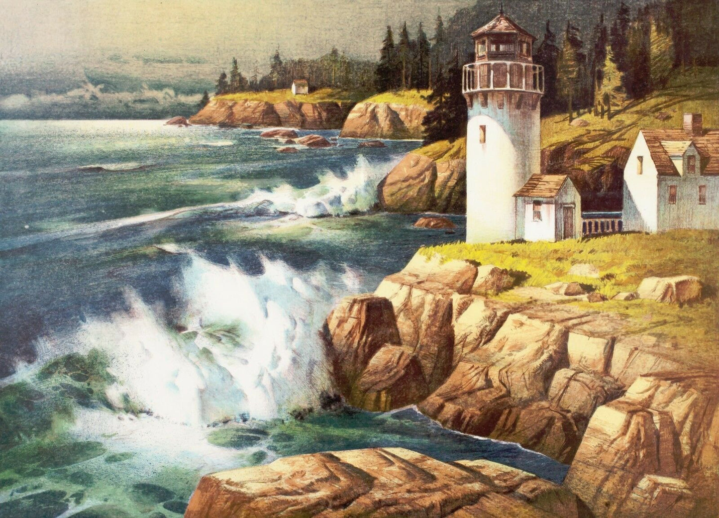 "New England Lighthouse" by Tom Nicholas Franklin Mint Signed Lithograph w/ CoA