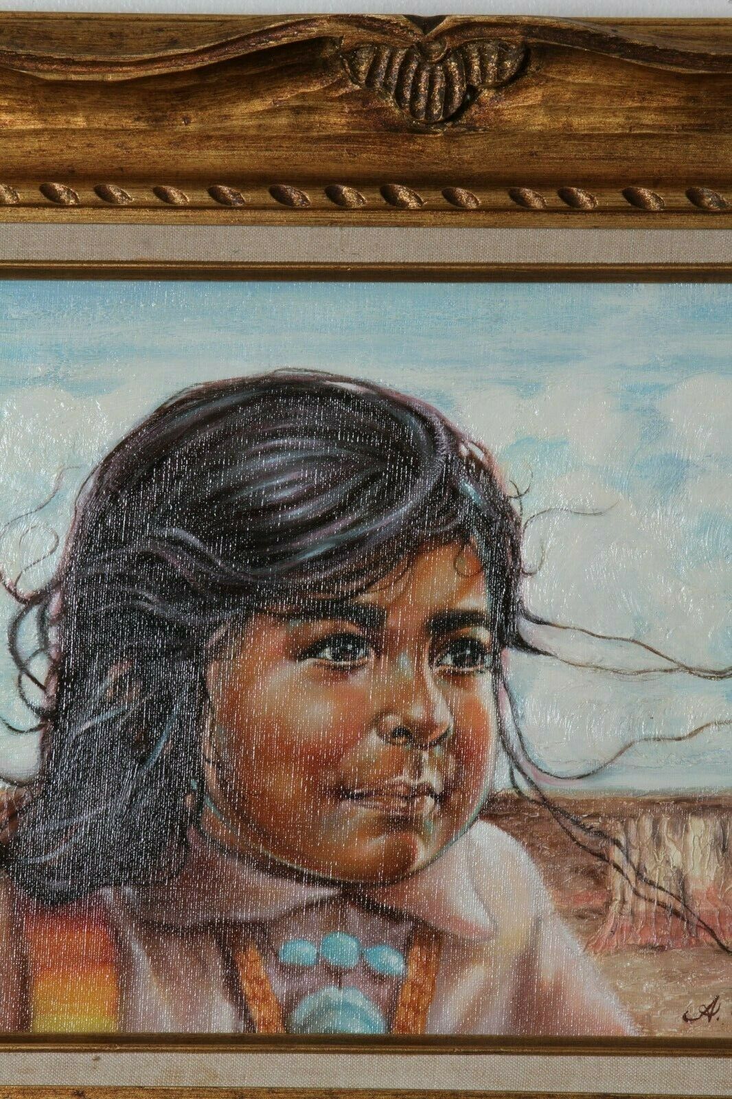 Untitled (Native American Child) By Anthony Sidoni Signed Oil on Canvas 12"x16"