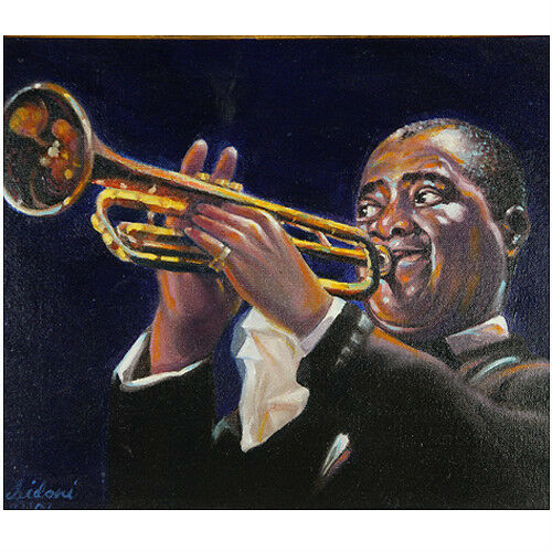 "Louis 'Satchmo' Armstrong" By Anthony Sidoni Signed Oil on Canvas 18 1/2x22 1/4