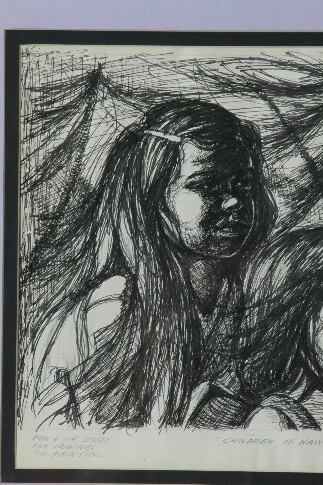 "Children of Hawaii" by Anthony Sidoni Pen & Ink Study for Oil Painting