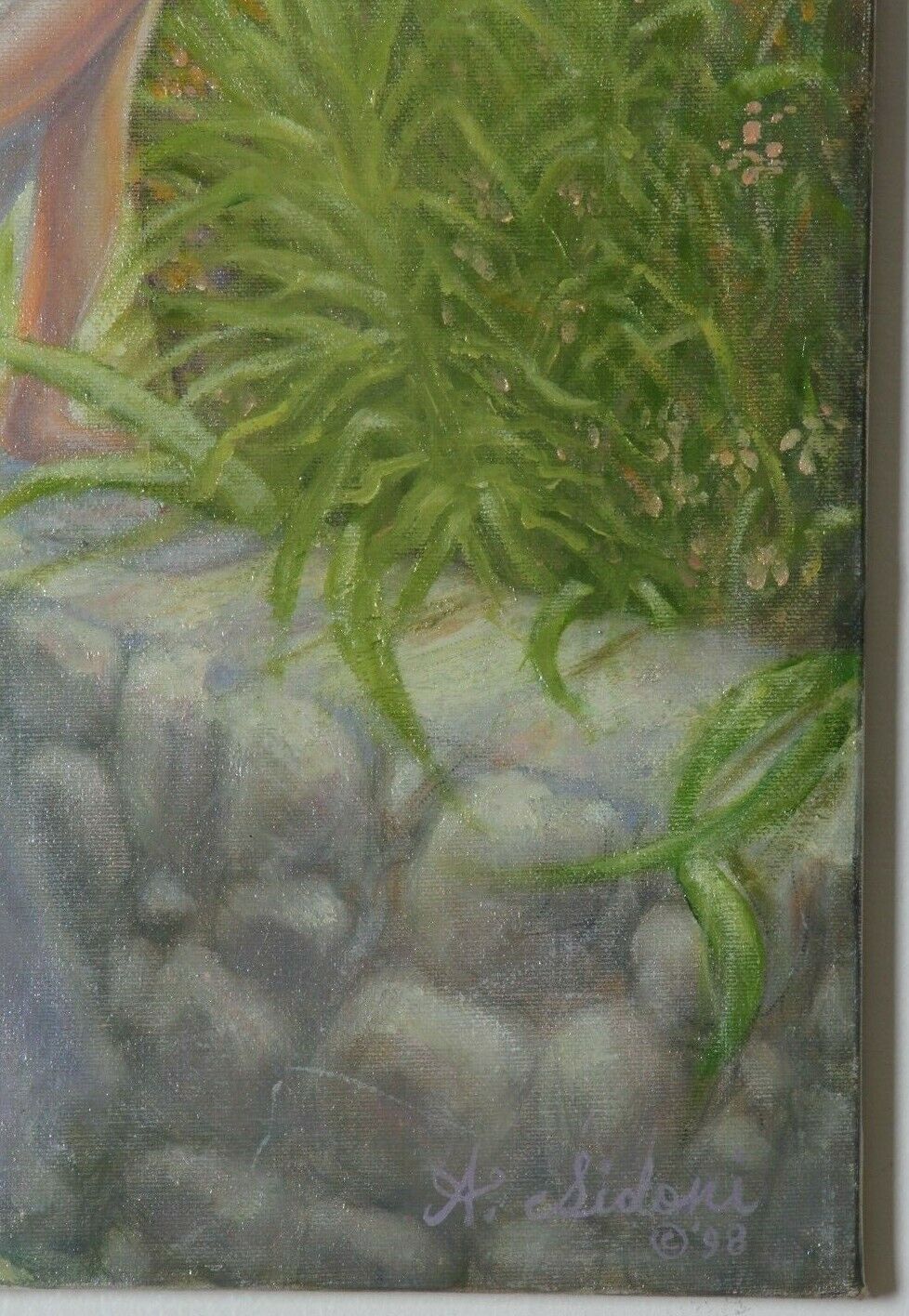 Untitled (Woman Resting on Stone Wall) By Anthony Sidoni 1998 Signed Oil