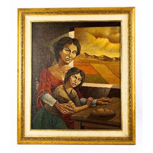 UNTITLED (MOTHER & DAUGHTER LOOKING OUT A WINDOW) BY RODOLFO CAMPODONICO OIL