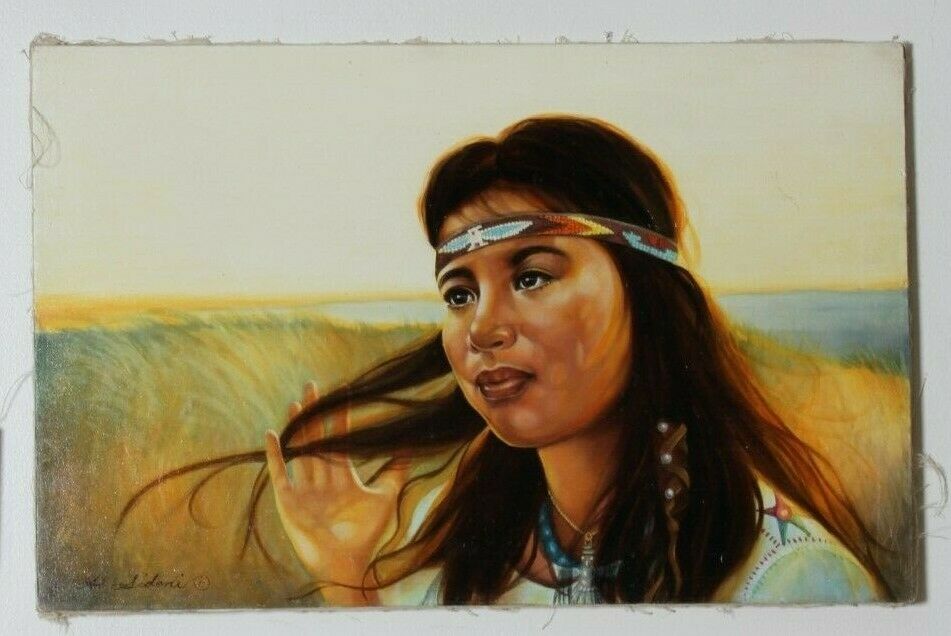 Untitled (Native Amer. Woman w/ Headband) By Anthony Sidoni 1986 Oil on Canvas