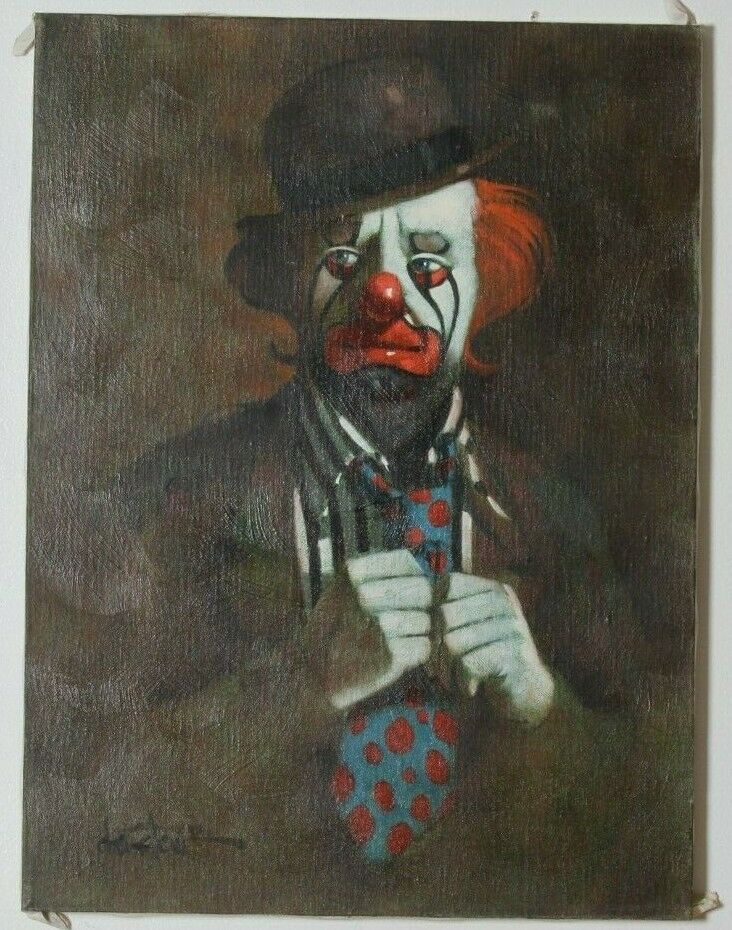 Clown w/ Polka Dot Tie by Chuck Oberstein Signed Oil on Canvas 24"x18"