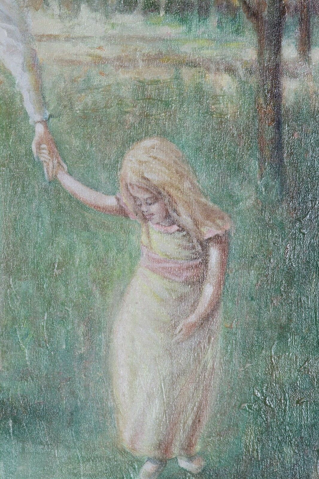 Untitled (Mother/Daughter Holding Hands) by Anthony Sidoni Signed Oil on Canvas