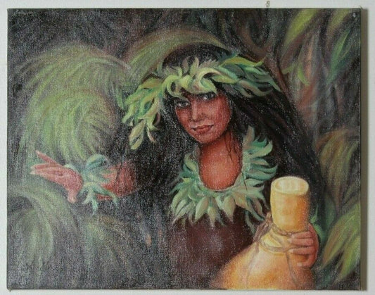 Untitled (Polynesian Woman w/ Drum) By Anthony Sidoni 2001 Signed Oil on Canvas