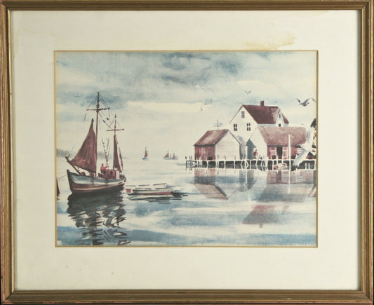 Untitled (Boats in Harbour) Framed and Matted Lithograph 11 1/2"x14"