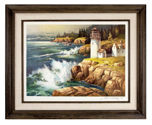 "New England Lighthouse" by Tom Nicholas Franklin Mint Signed Lithograph w/ CoA