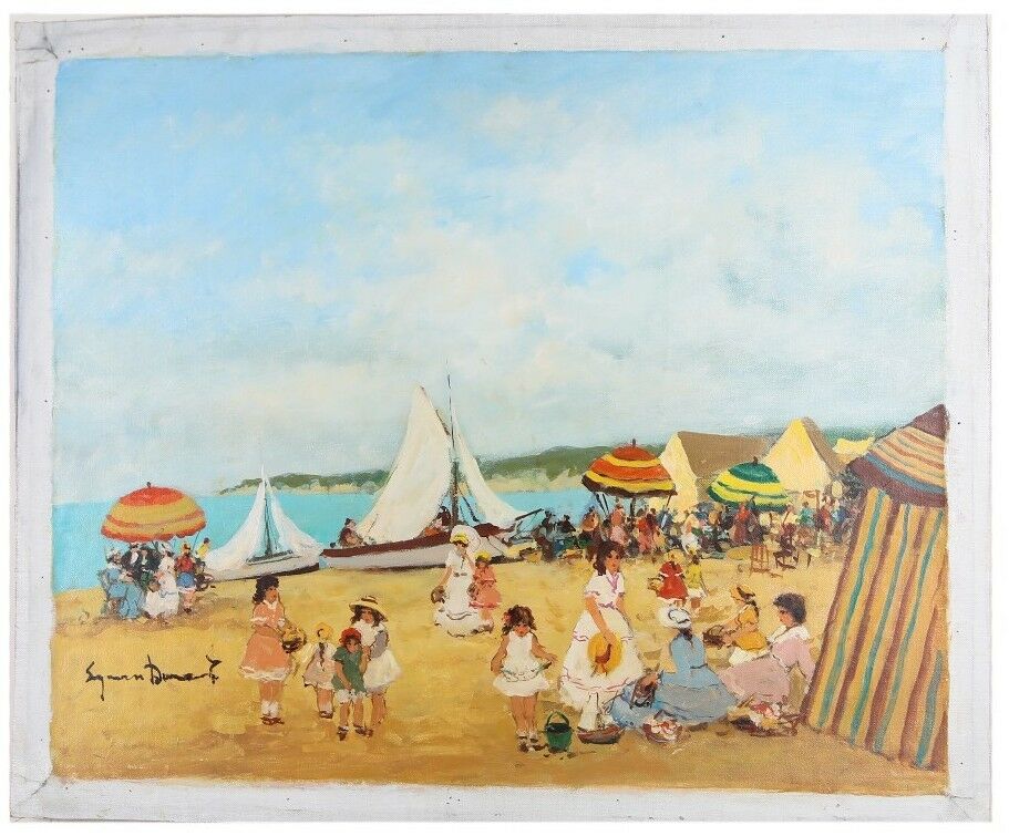 "Sur la Plâge" by Suzanne Demarest Signed Oil on Canvas 20 x 24 w/ CoA