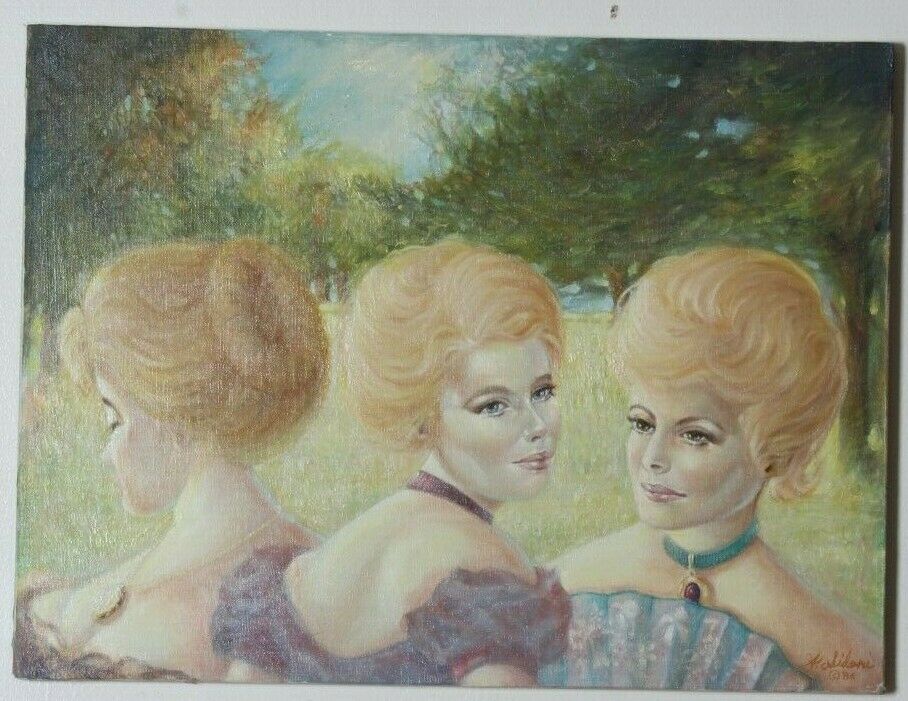 Untitled (3 Blonde Women) By Anthony Sidoni 1986 Signed Oil on Canvas 18"x24"