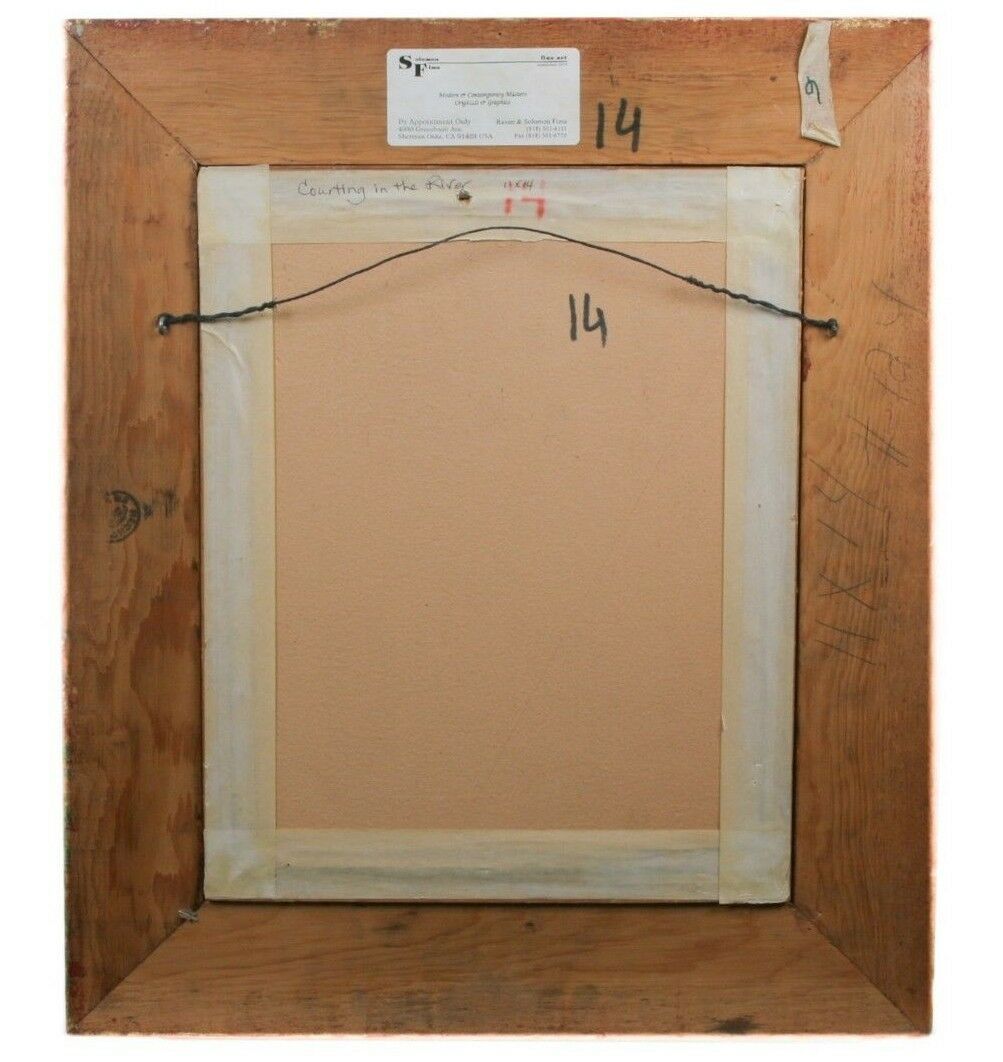 "Courting in the River" by Lerin, Framed Oil on Board, 16" x 12"