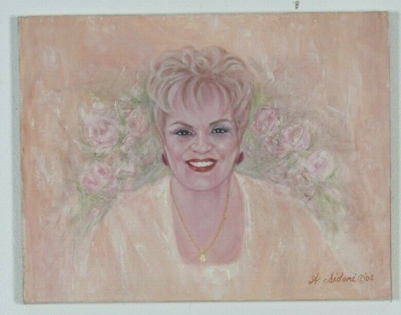 Untitled (Smiling Blonde Woman) By Anthony Sidoni 2004 Signed Oil Painting 14x18