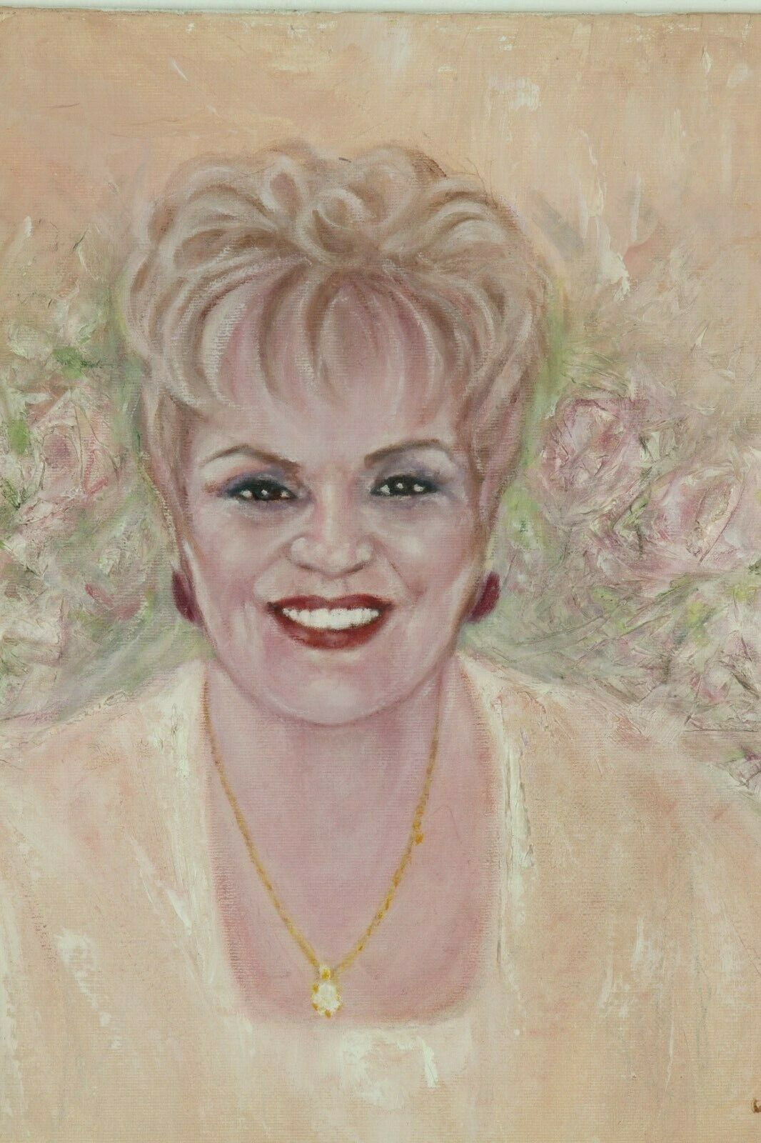Untitled (Smiling Blonde Woman) By Anthony Sidoni 2004 Signed Oil Painting 14x18