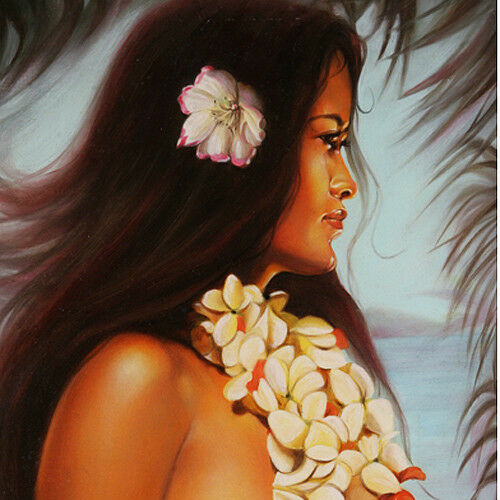 "Hawaiian Beauty #1" (Woman w/ White Lei) By Anthony Sidoni Signed Oil Painting