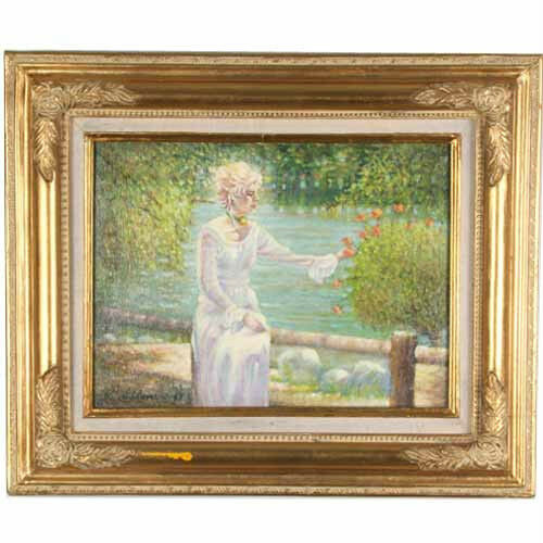 "Beauty by the Lake" By Anthony Sidoni 1997 Signed Oil on Canvas 18 1/2"x22 1/4"