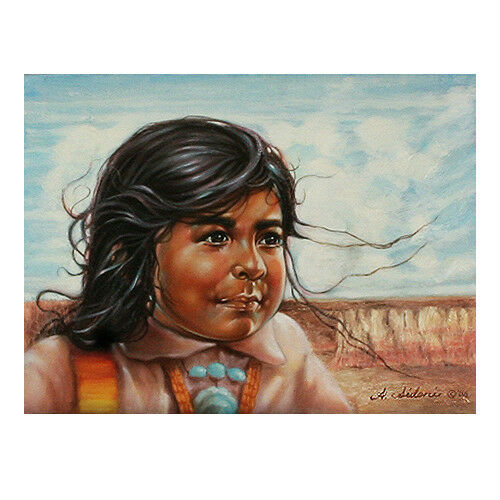 Untitled (Native American Child) By Anthony Sidoni Signed Oil on Canvas 12"x16"