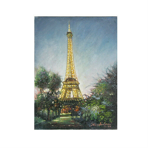 "Eiffel Tower at Dusk" By Anthony Sidoni 1994 Signed Oil Painting 9"x12"