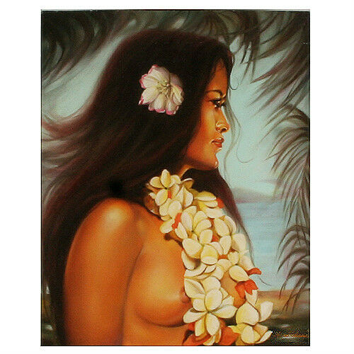 "Hawaiian Beauty #1" (Woman w/ White Lei) By Anthony Sidoni Signed Oil Painting