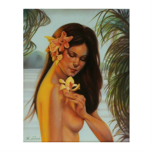 "Hawaiian Beauty #2" (Woman w/ Flower) By Anthony Sidoni Signed Oil Painting