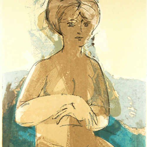 Untitled (Seated Figure) Serigraph by Robert Alan Smith Framed 36 3/8"x26 1/4"