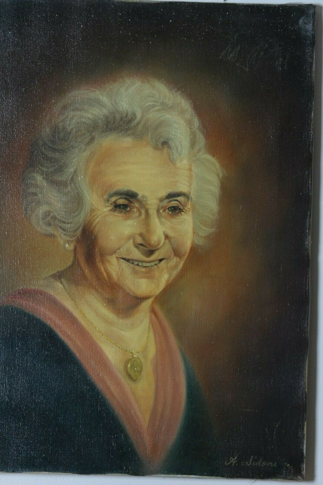 Untitled (Portrait of Elderly Woman) By Anthony Sidoni 1971 Signed Oil on Canvas