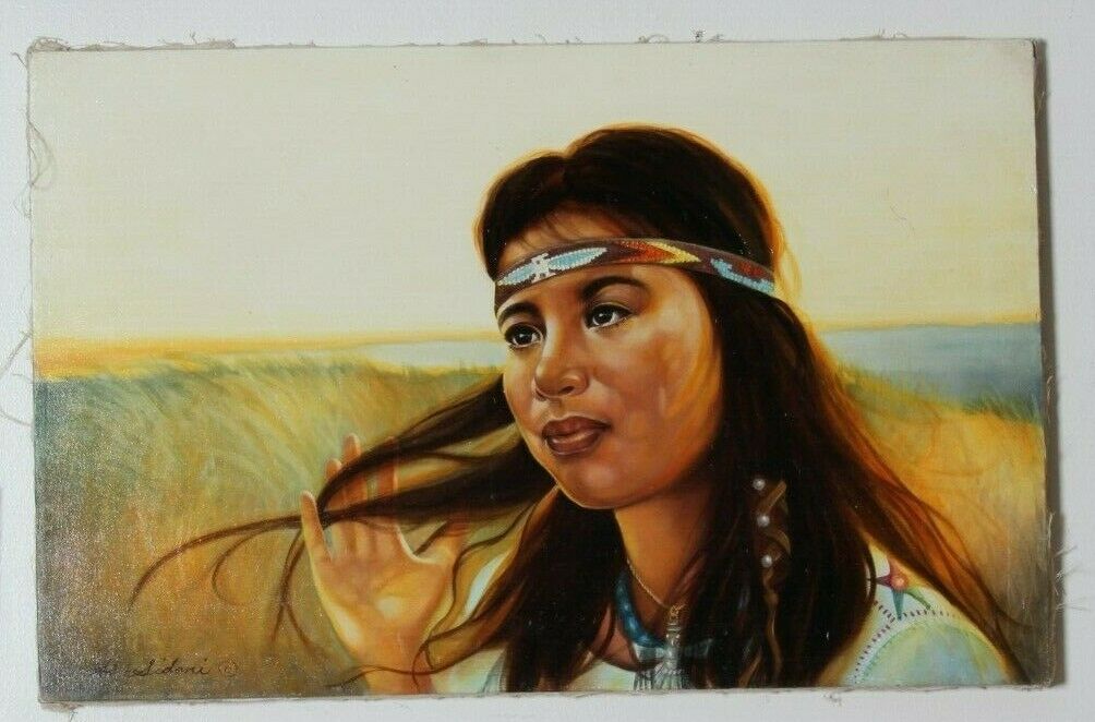 Untitled (Native Amer. Woman w/ Headband) By Anthony Sidoni 1986 Oil on Canvas