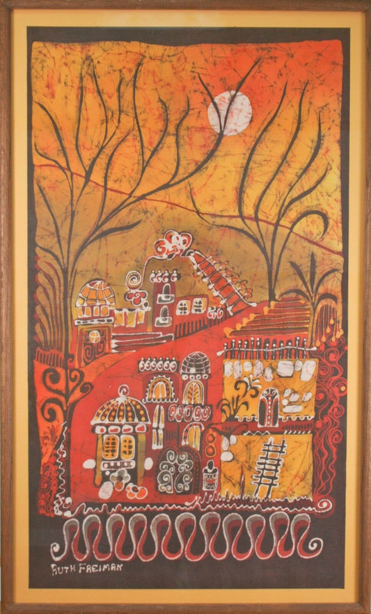 "The Temple- Jerusalem" by Ruth Freiman Batik Art Framed 39"x24"