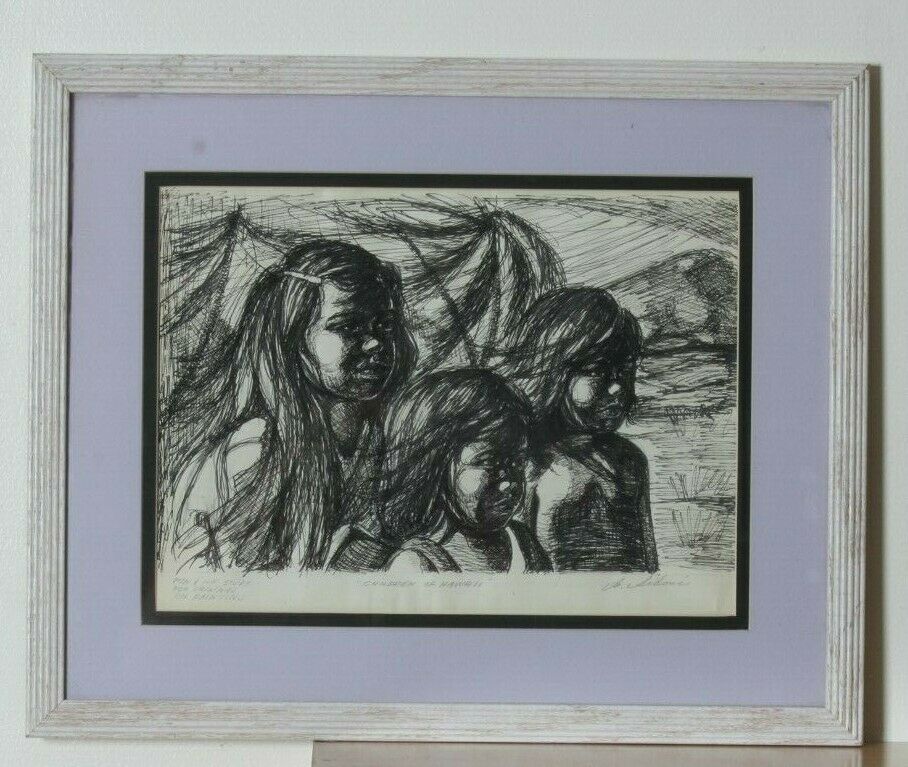 "Children of Hawaii" by Anthony Sidoni Pen & Ink Study for Oil Painting