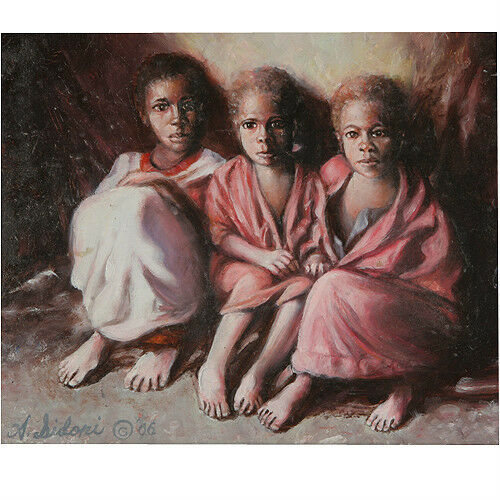 Untitled (3 Children w/ Blankets) By Anthony Sidoni 2006 Signed Oil Painting