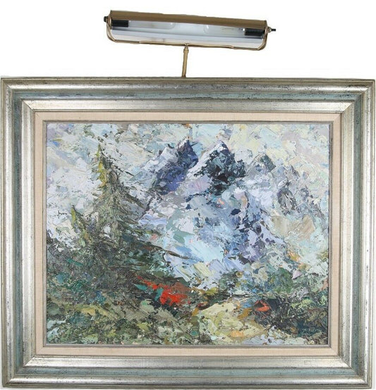 Framed Abstract Oil Painting w/ Lamp, Artist Unknown, 30.6" x 36.5"