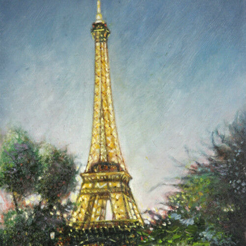 "Eiffel Tower at Dusk" By Anthony Sidoni 1994 Signed Oil Painting 9"x12"