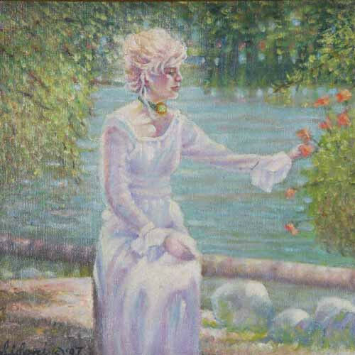 "Beauty by the Lake" By Anthony Sidoni 1997 Signed Oil on Canvas 18 1/2"x22 1/4"