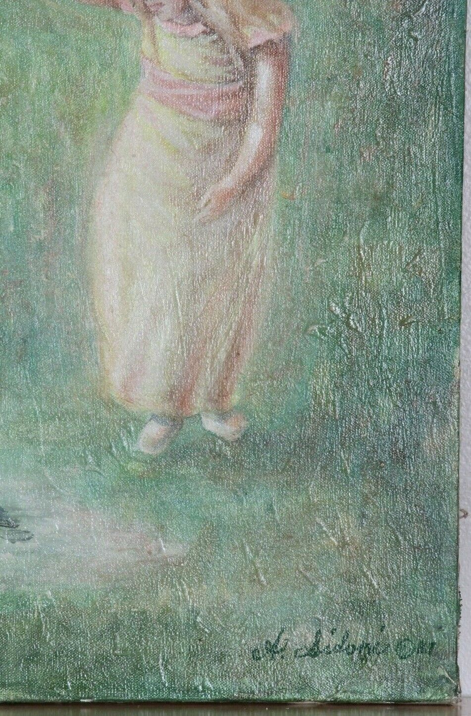 Untitled (Mother/Daughter Holding Hands) by Anthony Sidoni Signed Oil on Canvas