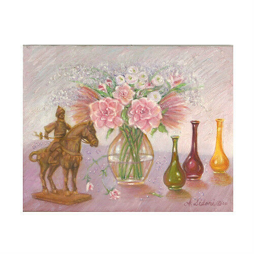 "Flowers, Vases & Figurines" By Anthony Sidoni 2000 Signed Oil on Canvas 11"x14"