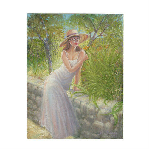 Untitled (Woman Resting on Stone Wall) By Anthony Sidoni 1998 Signed Oil